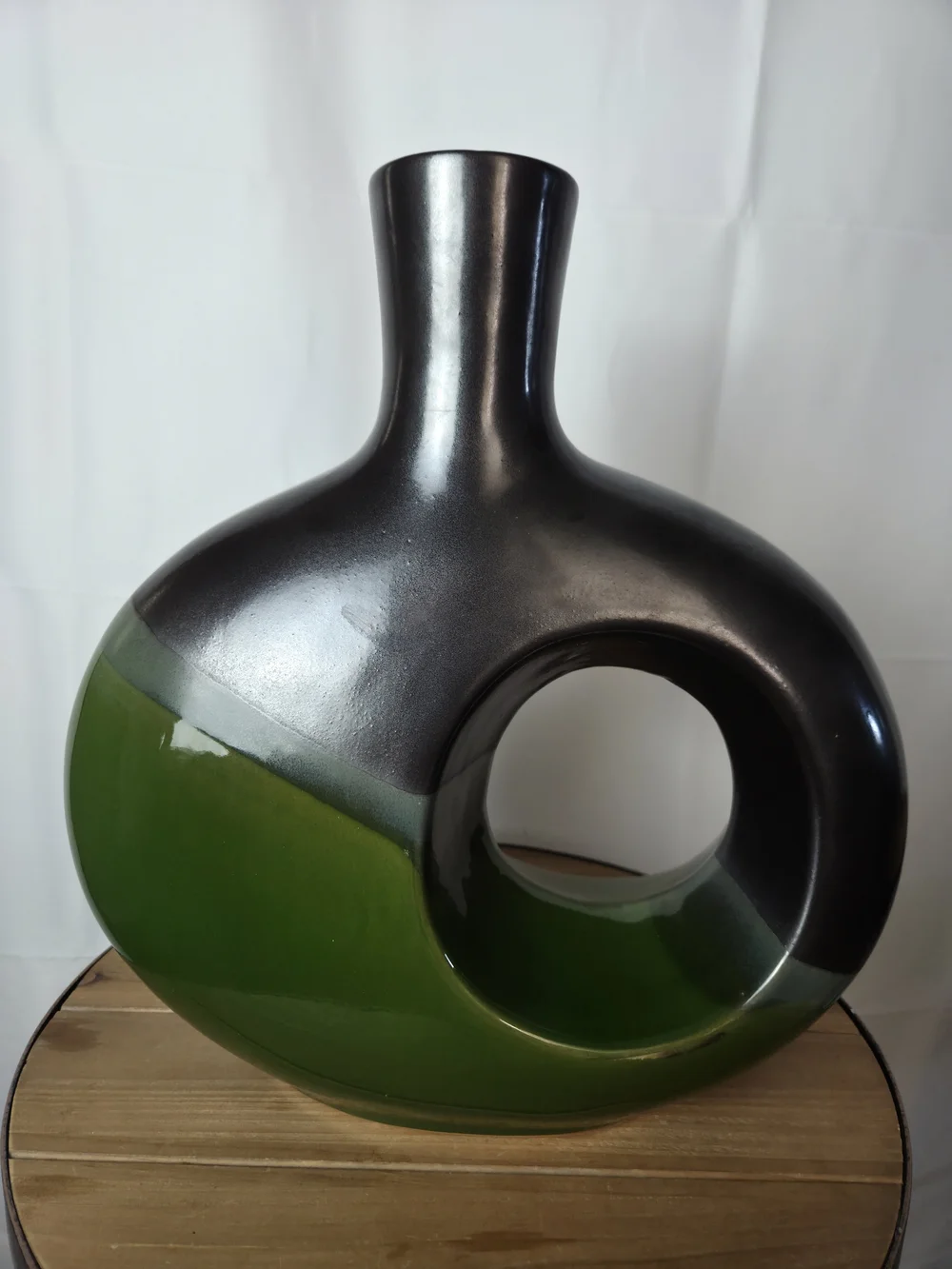 Pier 1 Two-Tone Green and Charcoal Ceramic Hole Vase